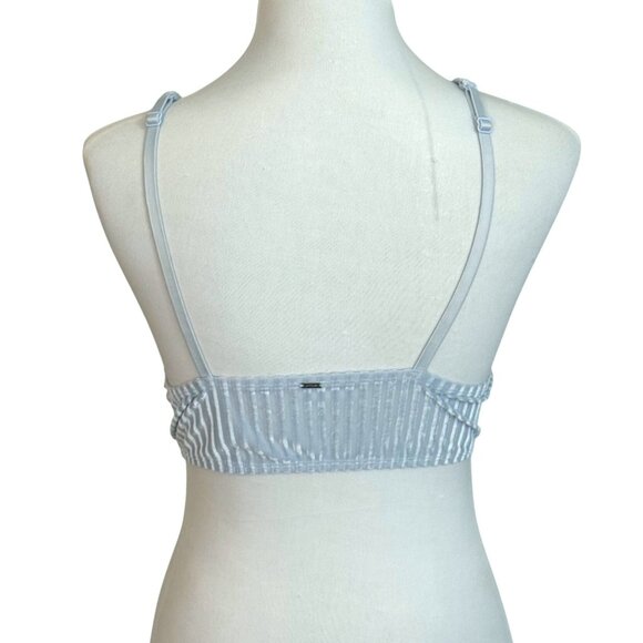 Victorias Secret PINK Bralette Top Size L Light Blue Chic Ribbed Velvet Deep V - Picture 2 of 12